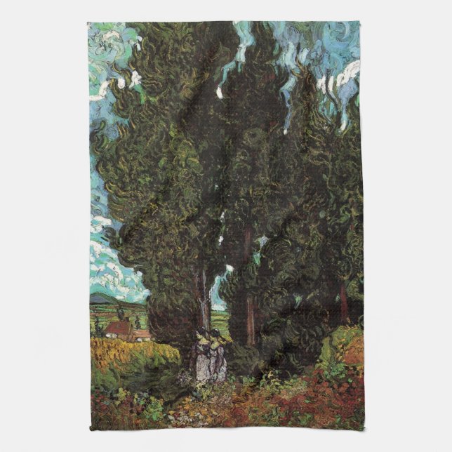 Paño De Cocina Cipreses con figuras femeninas de Vincent van Gogh (Vertical)