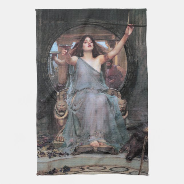 Paño De Cocina Círculo ofreciendo la copa a Odysseus, Waterhouse (Vertical)