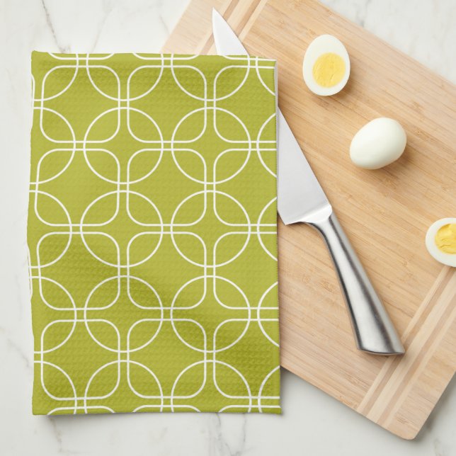 Paño De Cocina Círculos Blancos Cuadrados En Aguacate Verde A Med (Doblado Cuarto)