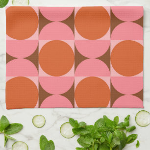 Paño De Cocina Círculos de mediados de siglo sobre cuadrados rosa