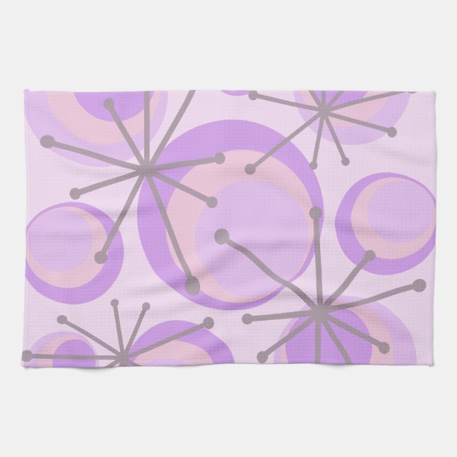 Paño De Cocina Círculos de mediados del siglo Starburst Lavender (Horizontal)
