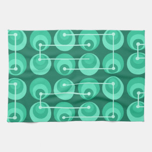 Paño De Cocina Círculos de mediados del siglo Verde azulados