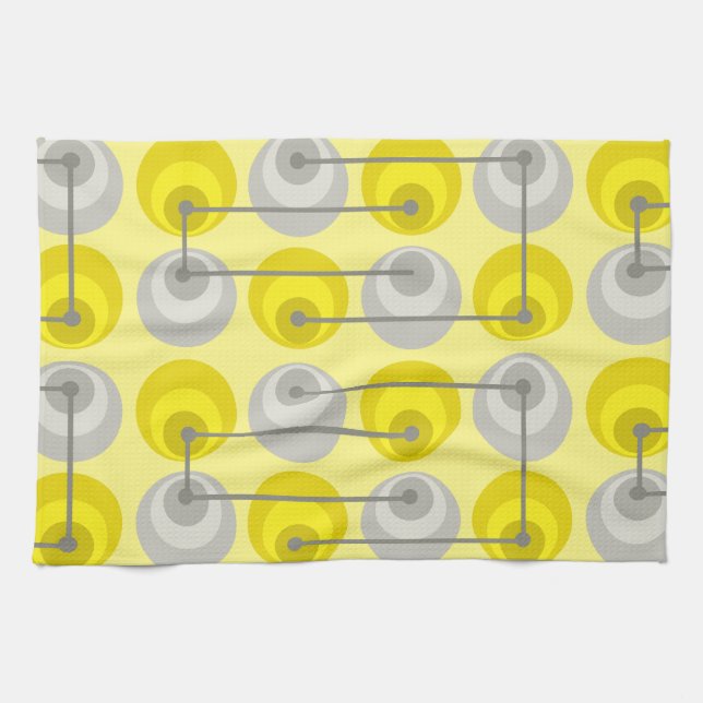 Paño De Cocina Círculos del Siglo Medio Gris Amarillo (Horizontal)