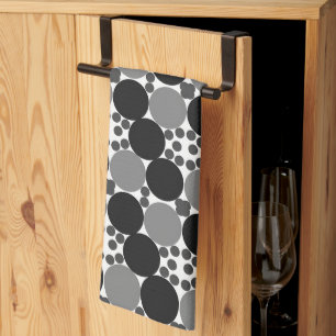 Paño De Cocina Círculos Monocromos: Resumen Blanco Negro Y Gris,