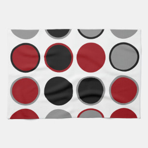 Paño De Cocina Círculos rojos, negros y grises T