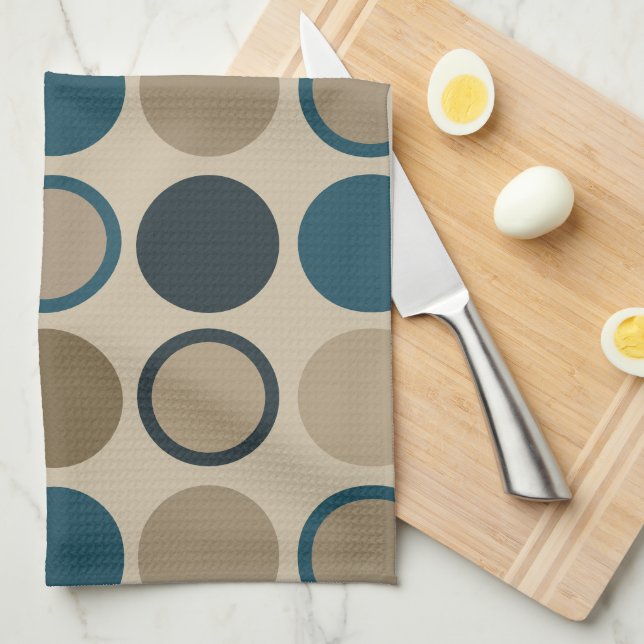 Paño De Cocina Círculos verde azulados y Toupe T (Doblado Cuarto)
