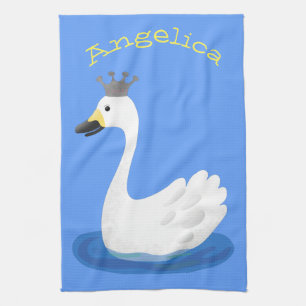 Paño De Cocina Cisne blanco lindo con caricatura de corona