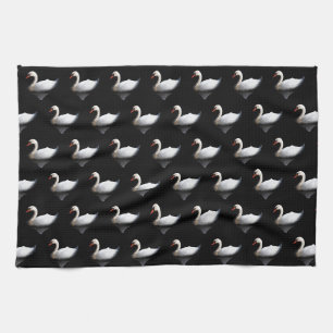 Paño De Cocina cisne blanco sobre negro