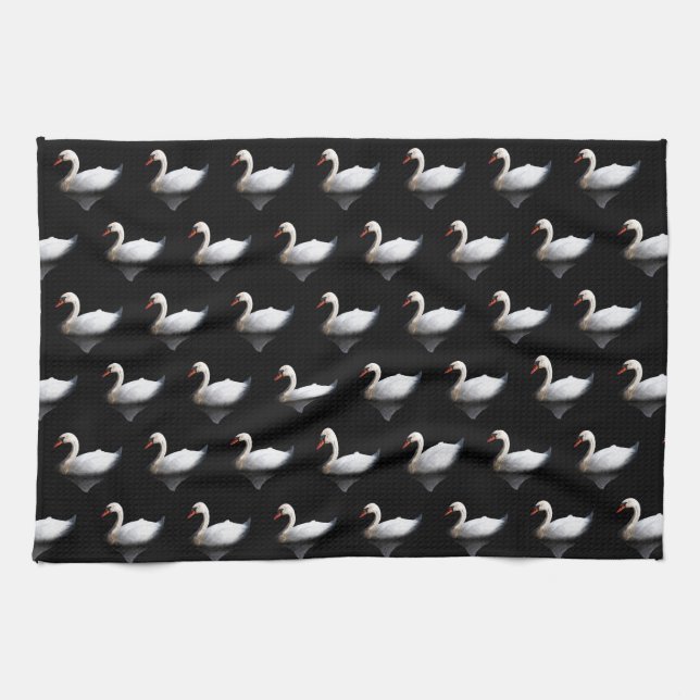 Paño De Cocina cisne blanco sobre negro (Horizontal)