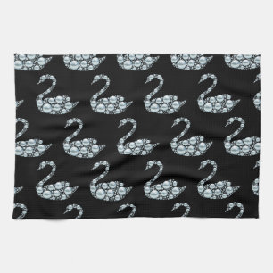 Paño De Cocina Cisne de perla azul elegante sobre fondo negro