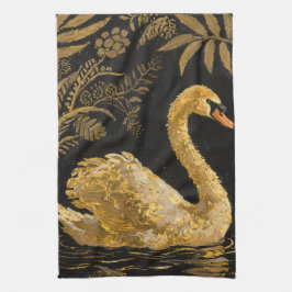 Paño De Cocina Cisne dorado en un estanque nocturno