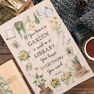 Paño De Cocina Cita de jardinería y biblioteca Girasol y hierbas