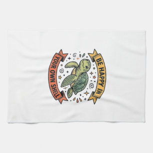 Paño De Cocina Cita de Tortuga Feliz Diseño de Grabado Vintage_1