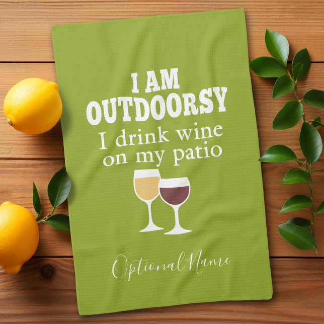 Paño De Cocina Cita de vino divertida - Bebo vino en mi patio (Funny yoga and wine drinking kitchen towel - you can personalize with name for a gift)