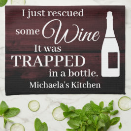 Paño De Cocina Cita divertida de Wine diciendo rescatada de botel