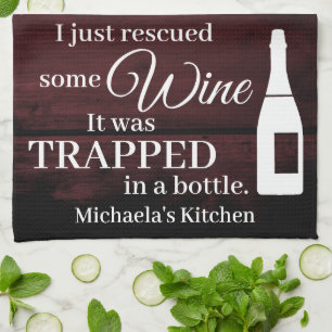 Paño De Cocina Cita divertida de Wine diciendo rescatada de botel