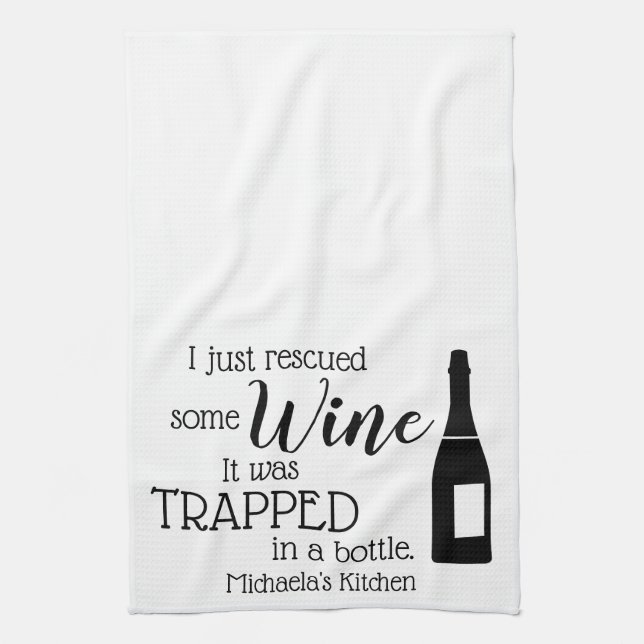 Paño De Cocina Cita divertida de Wine diciendo rescatada de la bo (Vertical)