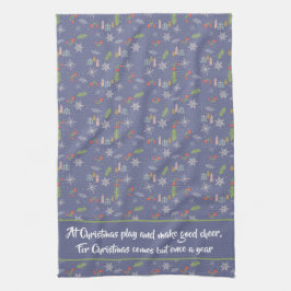 Paño De Cocina Cita Feliz Navidad Árboles dibujados a mano Copos