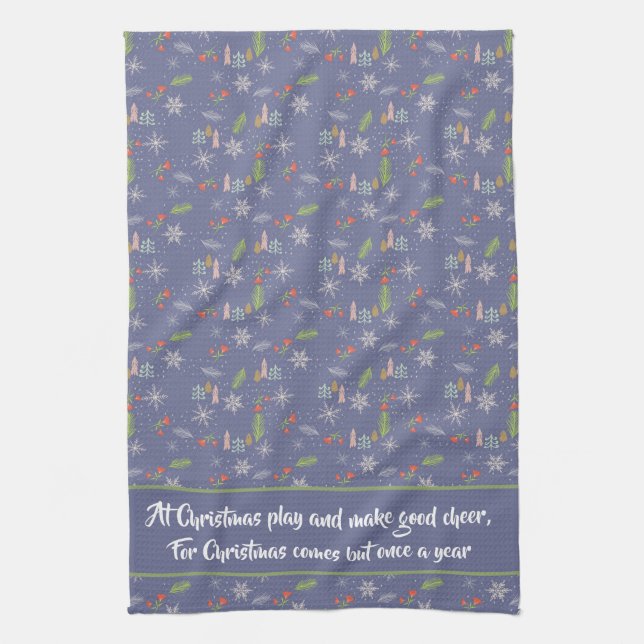 Paño De Cocina Cita Feliz Navidad Árboles dibujados a mano Copos  (Vertical)