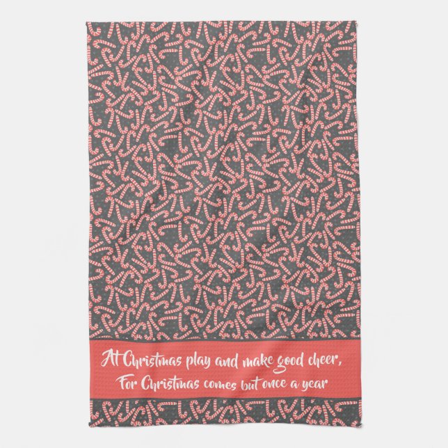 Paño De Cocina Cita Feliz Navidad Peppermint Candy Canes Nieve (Vertical)