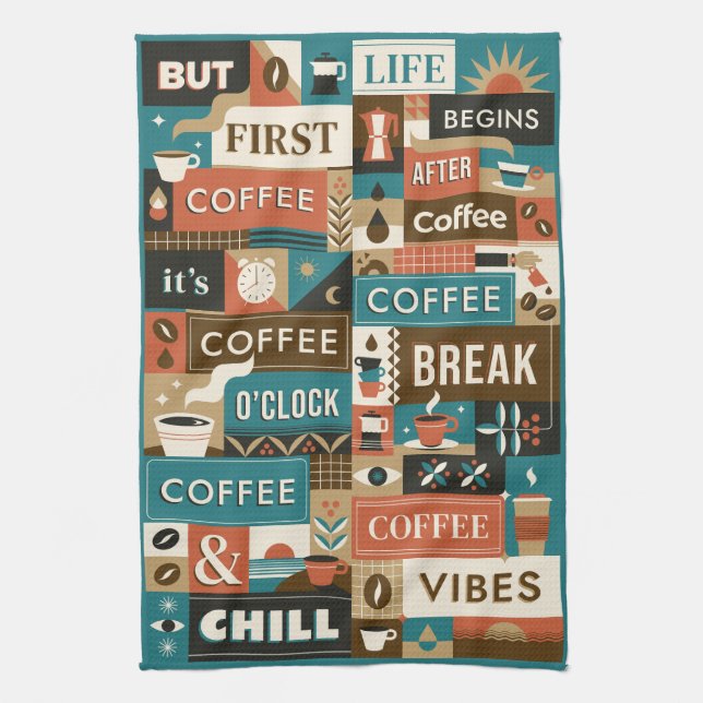 Paño De Cocina Citas Coloridas de Café (Vertical)