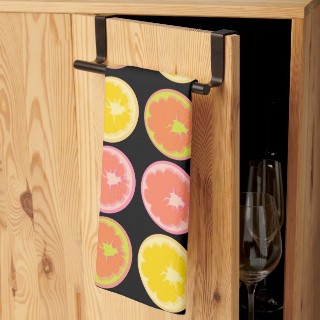 Paño De Cocina Citrus Candy Lemon Pattern Black (Pliegue de tercios)