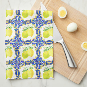 Paño De Cocina Citrus De Limón Mediterráneo Azul Y Blanco
