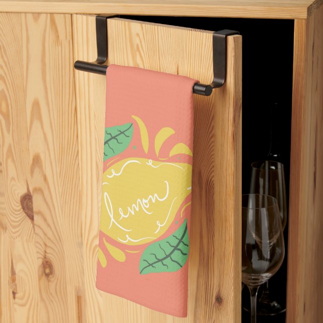Paño De Cocina Citrus de oruga con mano de limón verde amarillo (Pliegue de tercios)