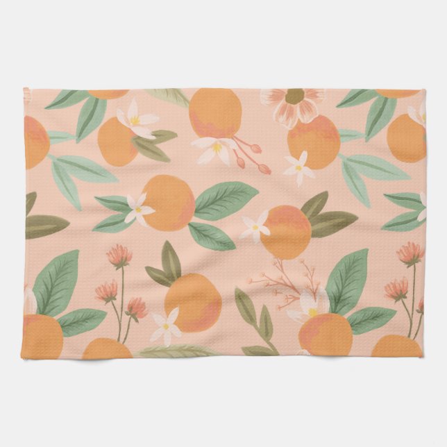 Paño De Cocina Citrus tropical rosa floral (Horizontal)