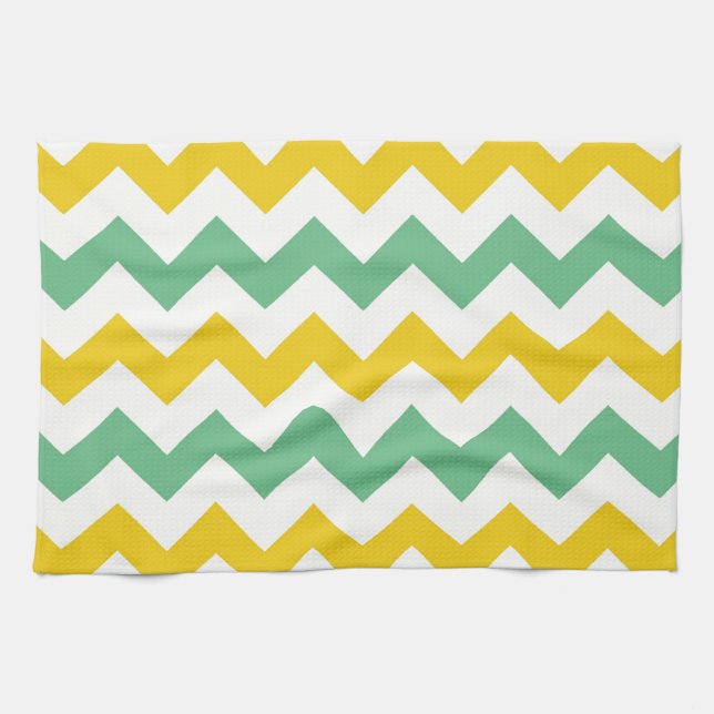 Paño De Cocina Citrus y Lime Chevron Zigzags Verde Amarillo (Horizontal)