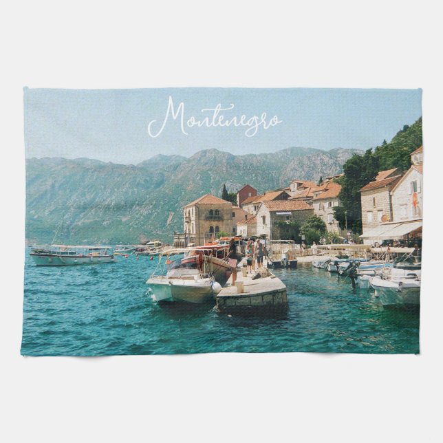 Paño De Cocina Ciudad costera de Perast, Montenegro (Horizontal)