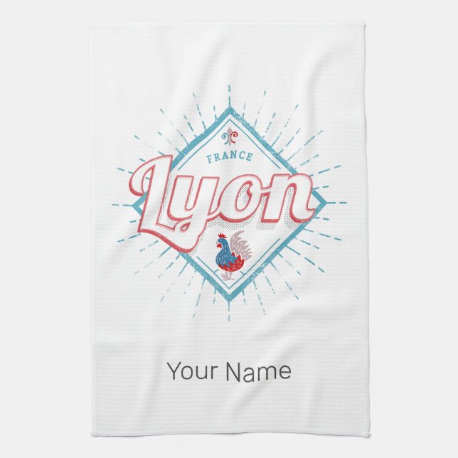 Paño De Cocina Ciudad de Lyon Francia retro rooster recuerdo vint (Vertical)