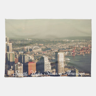 Paño De Cocina Ciudad de Seattle. Vista desde la torre de la ciud