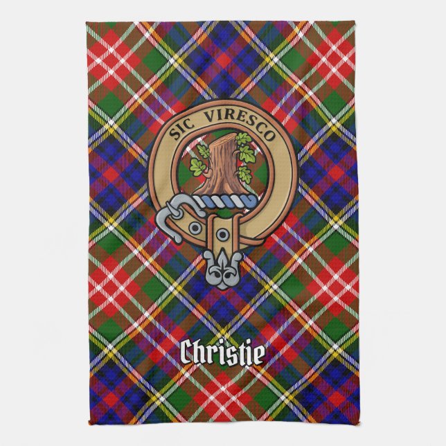 Paño De Cocina Clan Christie Crest over Tartan (Vertical)