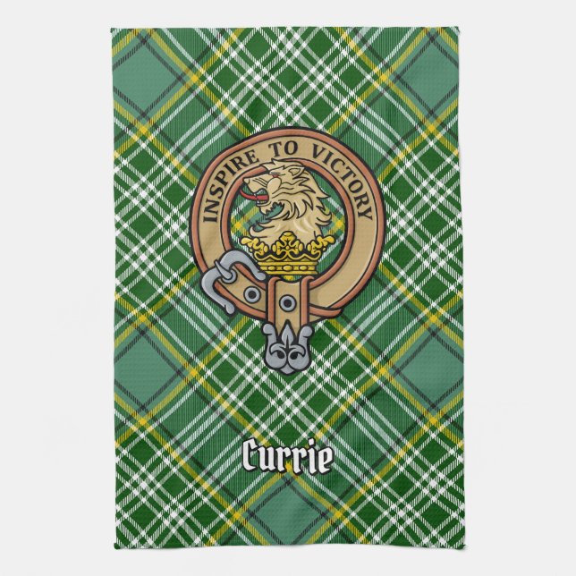 Paño De Cocina Clan Currie Lion Escudo sobre Tartán (Vertical)