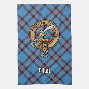 Paño De Cocina Clan Elliot Escudo sobre el antiguo tartán
