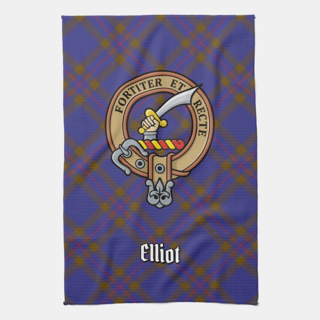 Paño De Cocina Clan Elliot Escudo sobre el tartán moderno (Vertical)