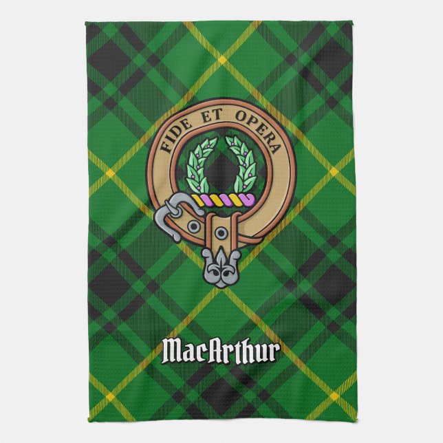 Paño De Cocina Clan MacArthur Escudo sobre Tartán (Vertical)