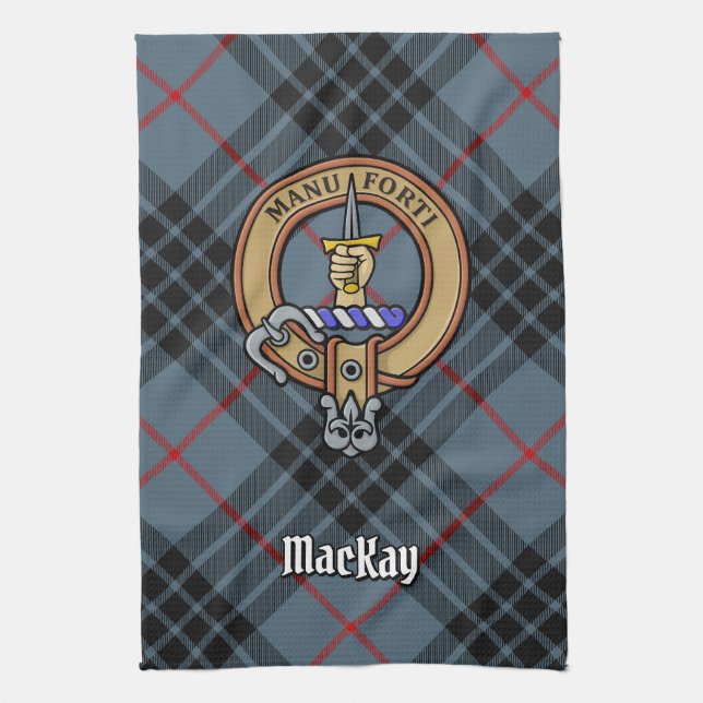 Paño De Cocina Clan MacKay Escudo sobre Blue Tartán (Vertical)