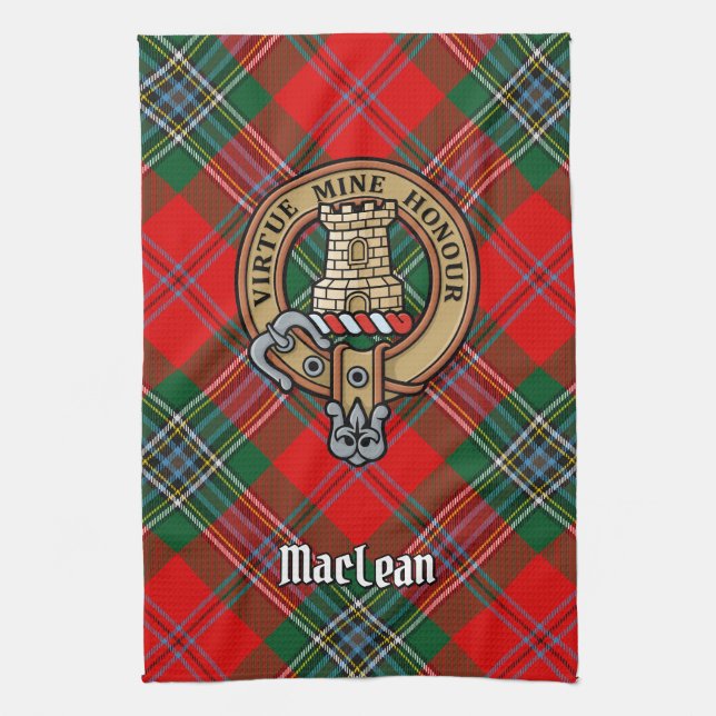 Paño De Cocina Clan MacLean Escudo sobre Tartán (Vertical)