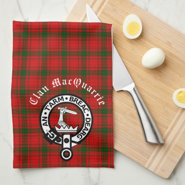 Paño De Cocina Clan MacQuarrie Tartan y Escudo (Doblado Cuarto)