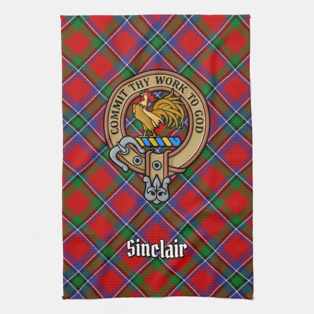 Paño De Cocina Clan Sinclair Escudo sobre Tartán (Vertical)