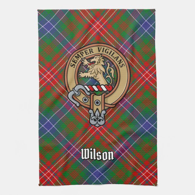 Paño De Cocina Clan Wilson Escudo sobre Tartán Moderno (Vertical)