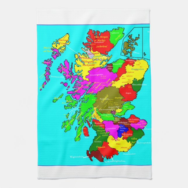 Paño De Cocina Clanes del mapa de Escocia (Vertical)