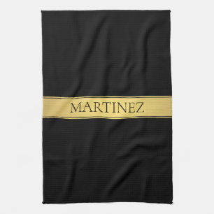 Paño De Cocina Clásica Faux Gold Stripe & Black Background o DIY