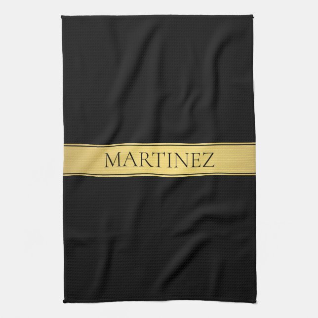 Paño De Cocina Clásica Faux Gold Stripe & Black Background o DIY (Vertical)