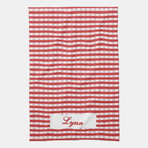 Paño De Cocina Clásico a Cuadros Rojo y Blanco Nombre Personali