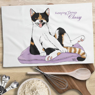 Paño De Cocina Clásico Funny Calico Cat Purple