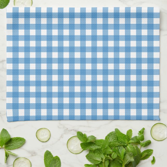 Paño De Cocina Clásico Gingham Azul y Blanco (Doblado)