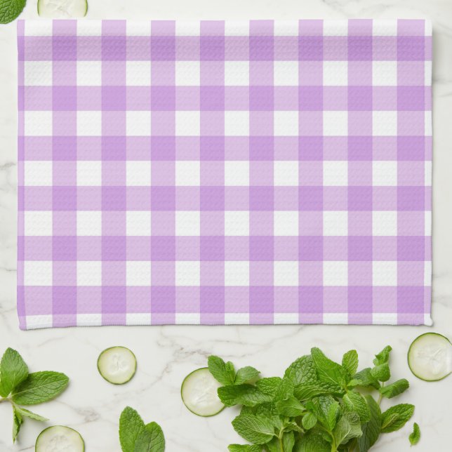 Paño De Cocina Clásico Gingham Check Plaid Pattern Lilac (Doblado)
